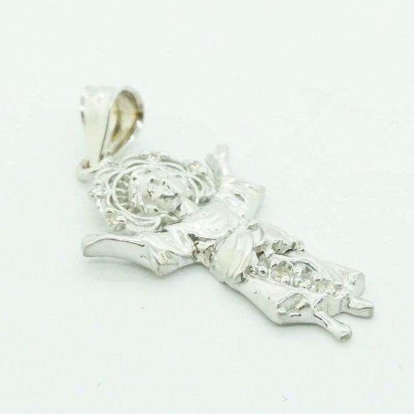 Estate Sale 14k White Gold Cubic Zirconia Round Pendant - Religious Theme